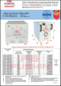 Bảng Giá Máy Biến Áp Vào 1 Pha 220V Ra 3 Pha 380V-220V Fushin